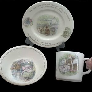 Wedgewood Mrs Tiggy Winkle Child Bowl Plate Mug Cup 3 Piece Set Beatrice Potter